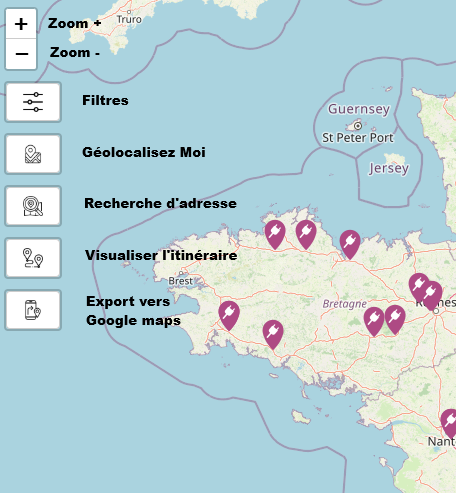 Interface HEVX avec annotations pointant vers les éléments principaux